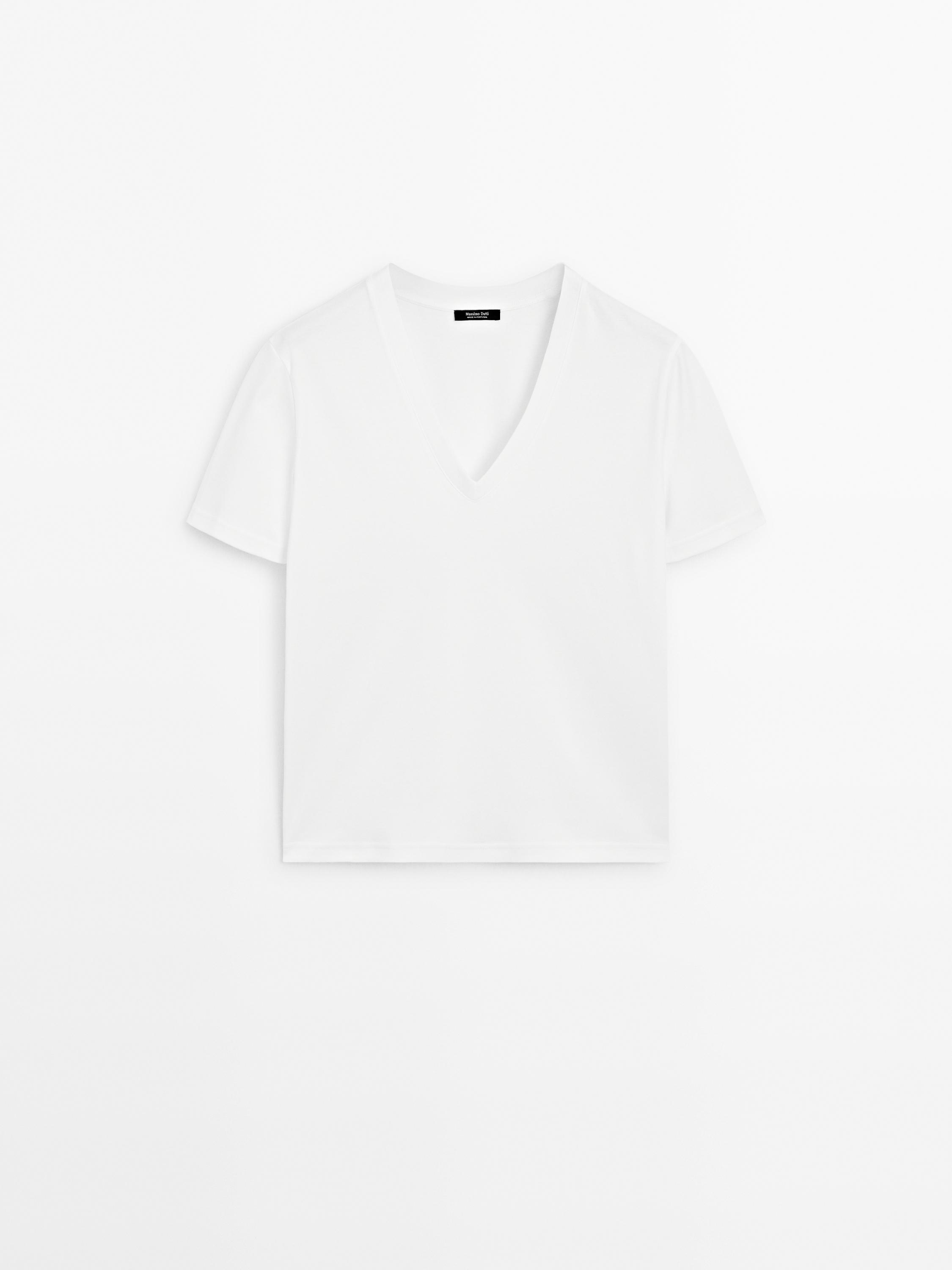100% cotton interlock V-neck T-shirt